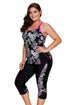 Floral Print Active Tankini Capri Swim Set