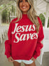 Jesus Saves Slogan Stand Neck Baggy Sweatshirt