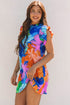 Bohemian Ruffle Sleeve Shift Silhouette Pocketed Mini Floral Dress