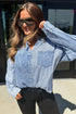 Striped Pattern Vintage Denim Long Sleeve Blouse