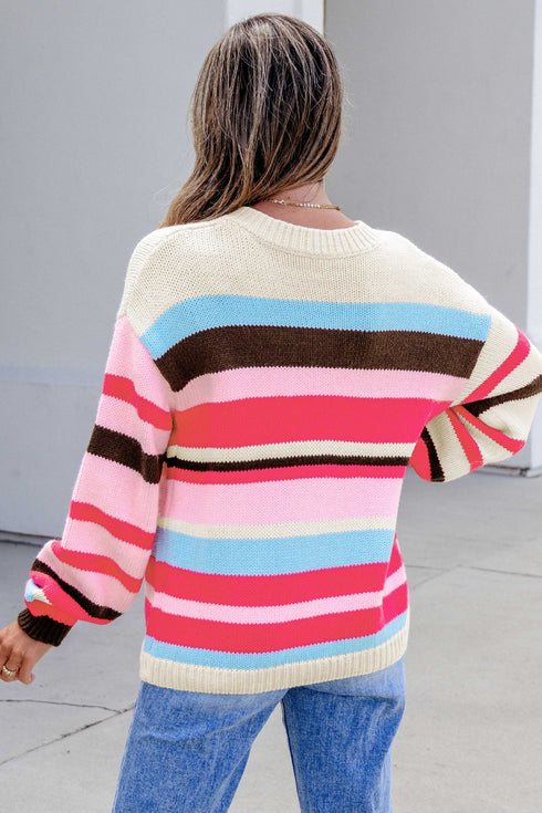 Acrylic Polyamide Striped Pattern Drop Shoulder Cardigan