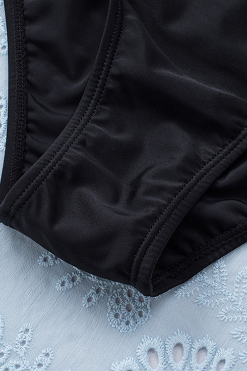 Wild Pattern Ruffled V Neck Swim Tankini Top