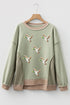 Sequined Mallard Duck Print Waffle Patchwork Graphic Sweatshirt