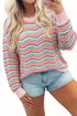 Chevron Striped Zigzag Pattern Drop Shoulder Sweater