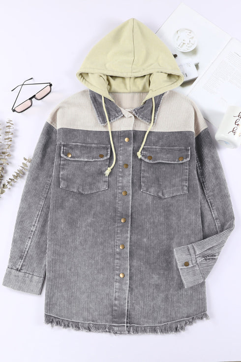 Casual Button Down Hooded Corduroy Shirt Jacket