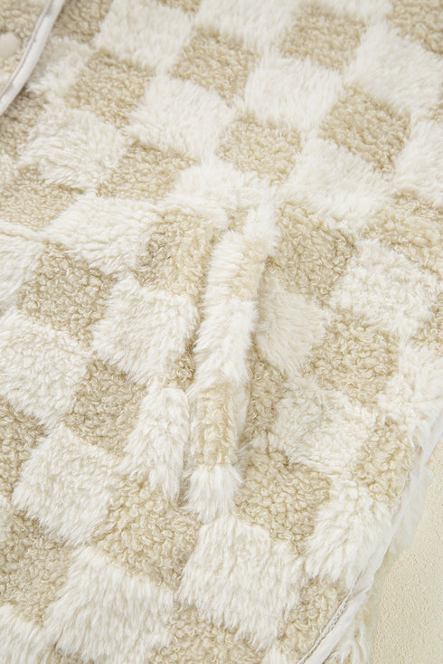 Checkered Sherpa Fleece Snap Button Pocket Vest