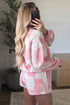 Patchwork Floral Print Drop Shoulder Baggy Pullover Drawstring Short Set