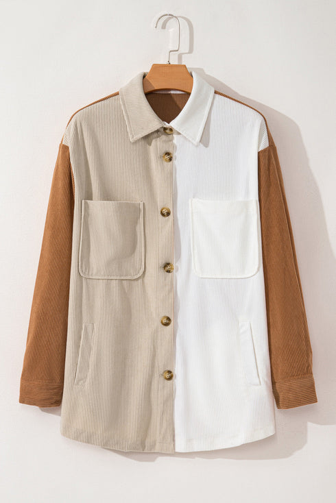 Casual Loose Fit Paneled Corduroy Shirt Jacket