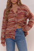 Polyester Fuzzy Striped Pattern Button Front Cardigan