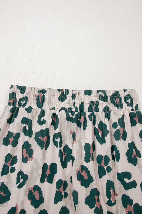 Western Style Leopard Print Contrast Trim Short Set