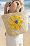 Crochet Flower Detail Boho Woven Shoulder Bag