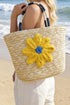 Crochet Flower Detail Boho Woven Shoulder Bag