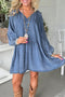 Western Puff Sleeve V Neck Ruffled Denim Mini Dress