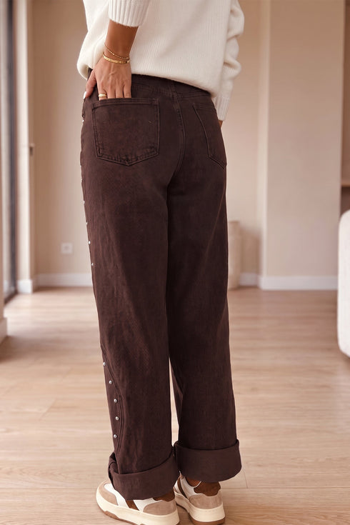 Denim Side Seam Rivet Ankle Length Jeans