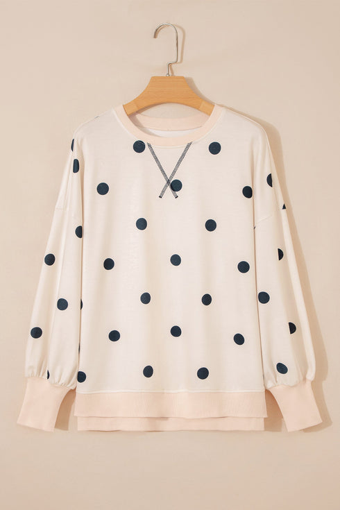 Playful Polka Dot Relaxed Split Hem Pullover Top