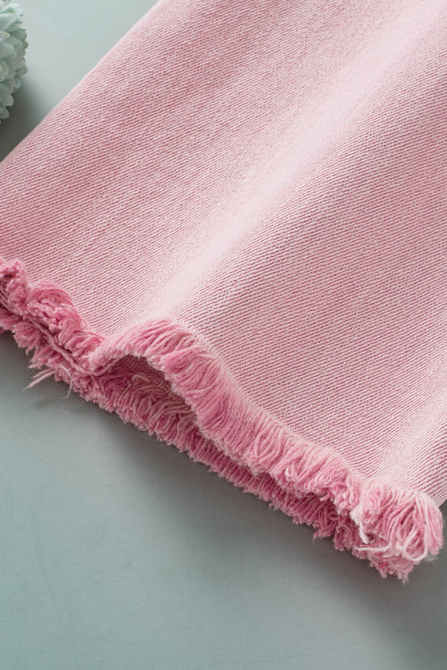 Casual Multi Button Raw Edge Cropped Denim Jeans