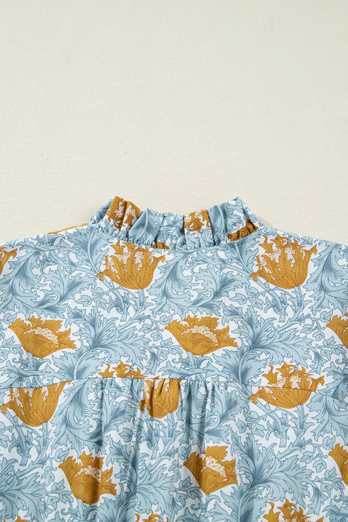 Bohemian Frilled V Neck Bracelet Sleeve Long Floral Dress