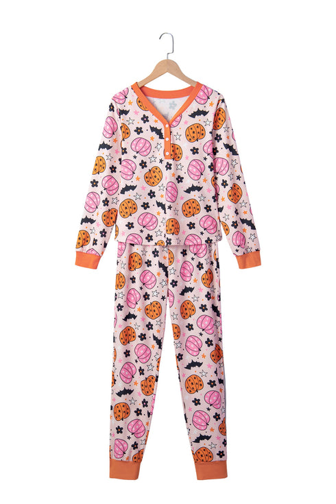 Allover Pumpkin Print Long Sleeve Coordinated Lounge Set