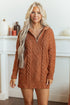 Zip Up Cable Knit Drop Shoulder Sweater Dress