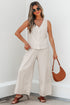 Buttoned V Neck Tank Top Wide Leg Pant Set