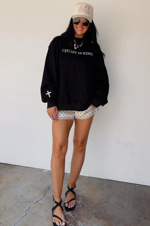 Christ Is King Embroidered High Neck Baggy Sweatshirt