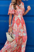Paisley Print V Neck Short Sleeve Ruffle Bohemian Dress