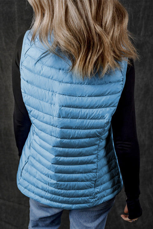 Plush Collar Quilted Zip Front Puffer Vest