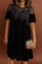 Embroidered Velvet Short Sleeve Shift Mini Dress