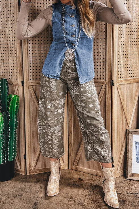 Tailored Western Buttoned Front Slit Denim Vest