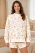 Floral Print Faith Letter Graphic Long Sleeve Top Shorts Two Piece Set