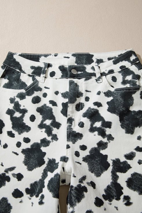 Abstract Print Metal Button Regular Fit Full Length Jeans