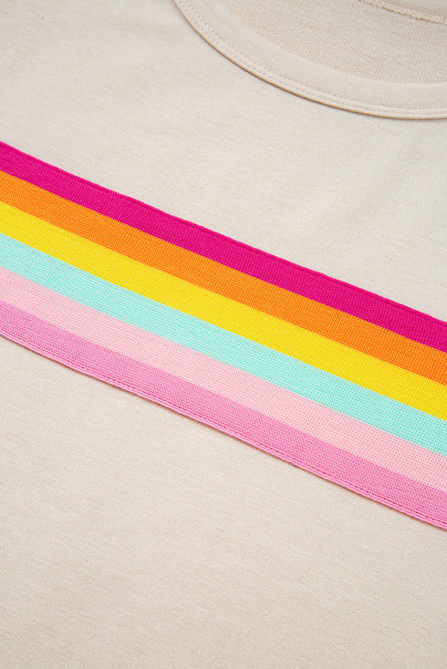 Vibrant Striped Detail Athleisure Two Piece Short Sets