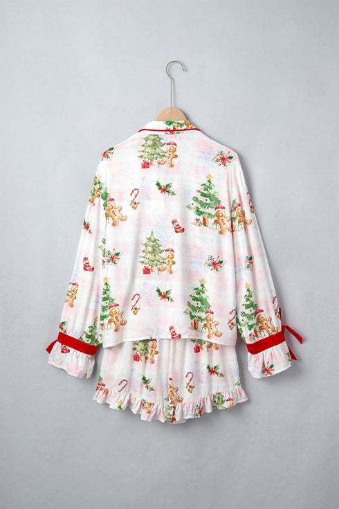 Abstract Print Long Sleeve Two Piece Shift Lounge Set