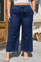 High Waist Wide Leg Drawstring Denim Bottoms
