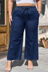 High Waist Wide Leg Drawstring Denim Bottoms