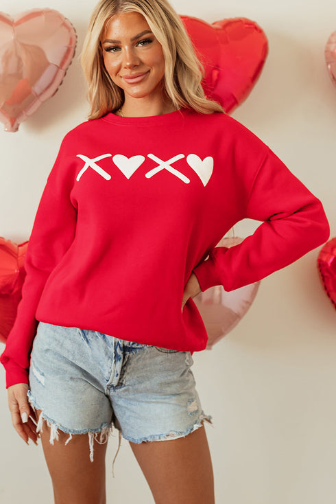 Heart Graphic Crew Neck Pullover Long Sleeve Sweatshirt