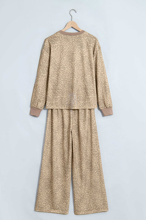 Beaded Leopard Star Applique Long Sleeve Loose Pant Set