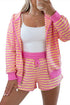 Striped Long Sleeve Zip Up Hoodie Drawstring Shorts Set