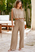 Solid Keyhole Puffy Tank Drawstring Loose Pant Set