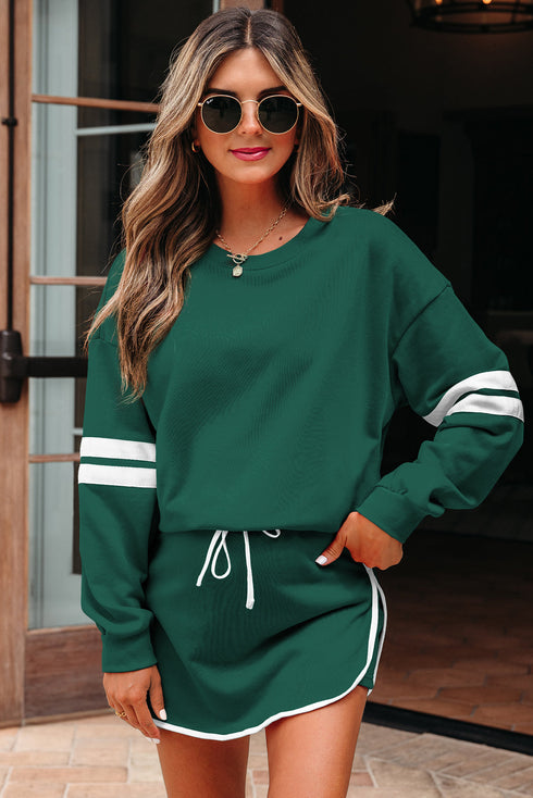 Varsity Stripe Contrast Trim Pullover Skort Two Piece Dress