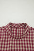 Country Plaid Keyhole Pleated Button Detail Long Sleeve Blouse