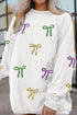3D Ribbed Sequin Mardi Gras Bow Baggy Graphic Sweatshirt