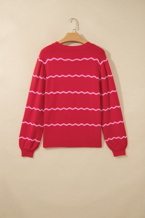 Striped Round Neck Long Sleeve Shift Pullover Sweater