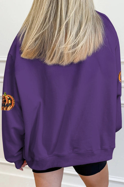 Polyester Cotton Sequin Pumpkin Graphic Pullover Sweatshirt