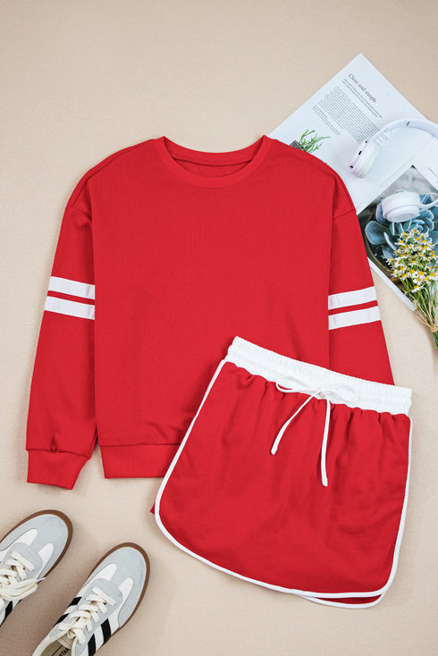 Varsity Stripe Contrast Trim Pullover Skort Two Piece Dress