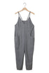 Exclusive Textured Ribbed Sleeveless V Neck Pocketed Jumpsuit