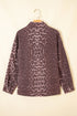 Leopard Print Oversized Patch Pocket Long Sleeve Denim Jacket