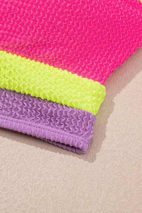 Textured Crinkle Scoop Neck High Waist Bikini Set