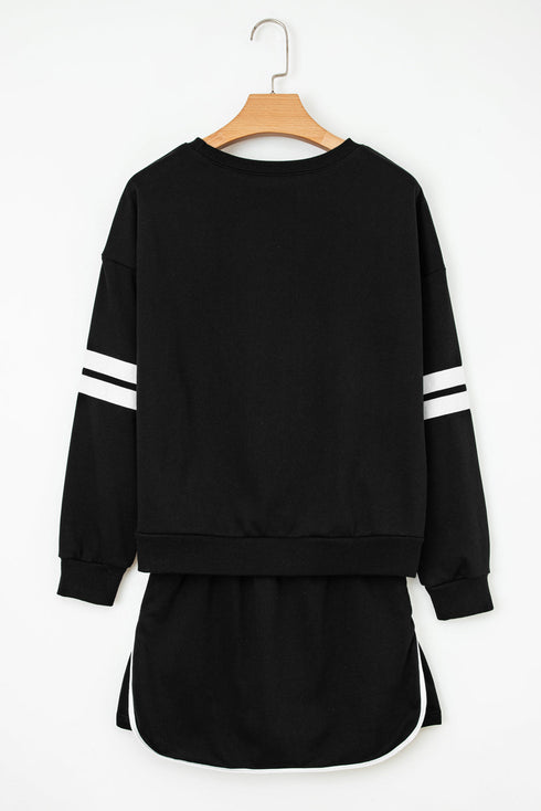 Varsity Stripe Contrast Trim Pullover Skort Two Piece Dress