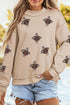 Sequin Turkey Mock Neck Exposed Seam Pullover Sweatshirt